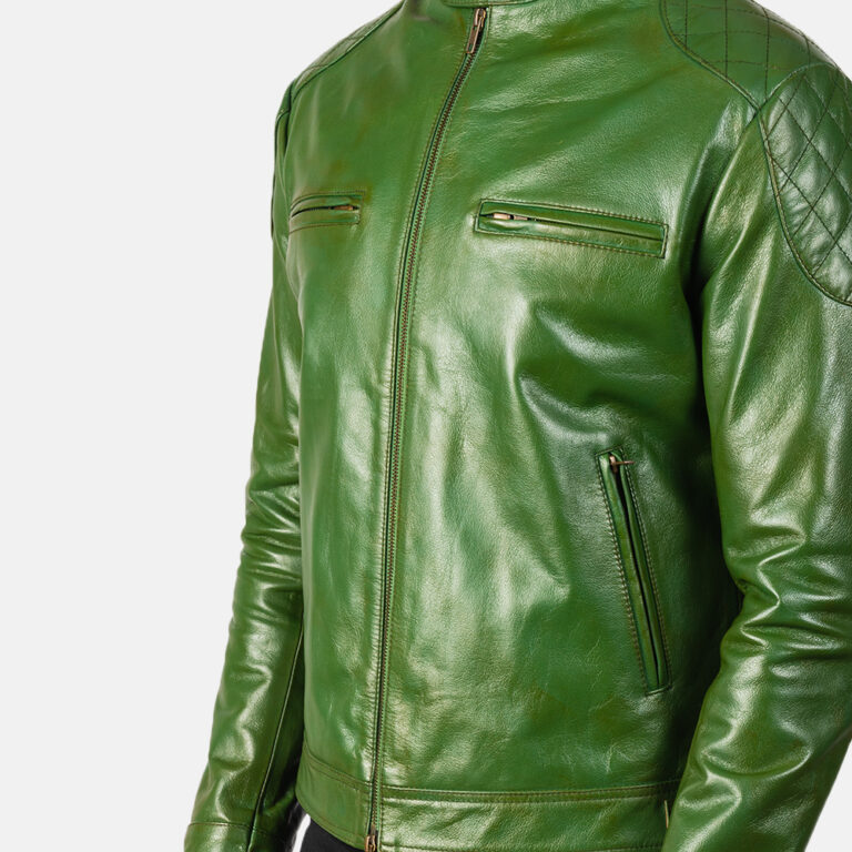 Mens Gatsby Green Leather Biker Jacket6128-9-1568635945990